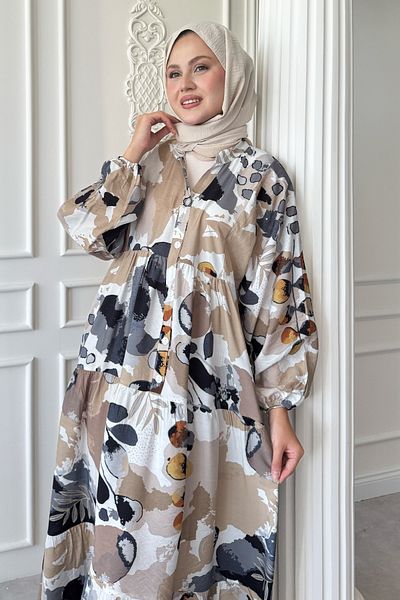 InStyle Misty Pastel Patterned Gray Mango Dress