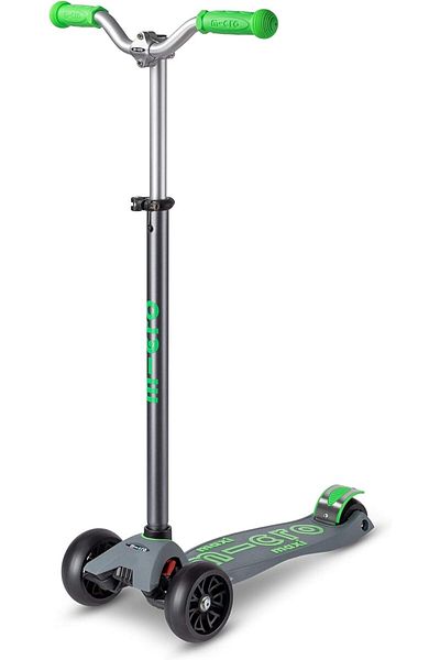 Micro Maxi Deluxe Pro Grey/Green | LED Wheel Scooter for Kids 3-5 Years