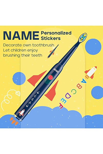 seago Kids Rechargeable Sonic Electric Toothbrush with 8 Brush Heads, DIY Stickers, 5 Modes (Navy)