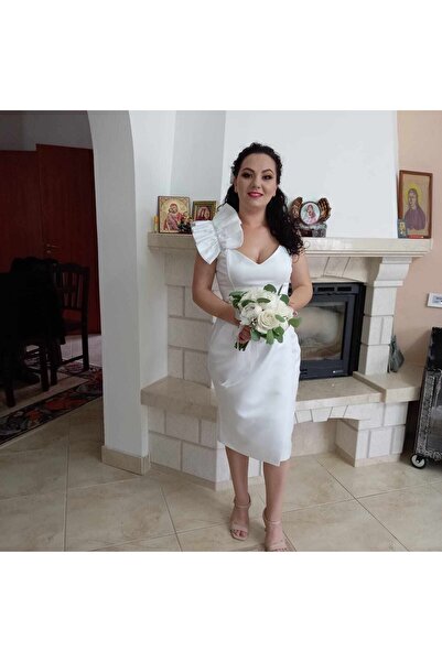 Atmosphere Fashion Rochie midi albă cu volane pe umăr