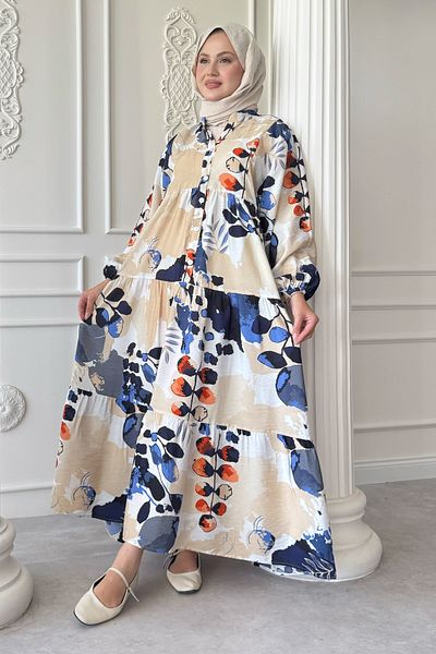 InStyle Misty Pastel Patterned Blue Mango Dress