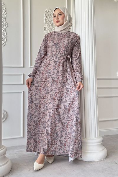 InStyle Φόρεμα Κίτρινο Λουλούδι Μπεζ Σατέν