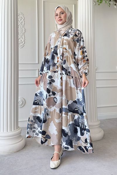 InStyle Misty Pastel Patterned Gray Mango Dress
