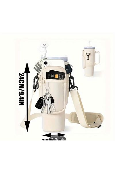 elamindunyasi Neoprene Protection Thermos Case Bag and Shoulder Strap Accessory with Strap for 1.18 Lt Thermos, Beige