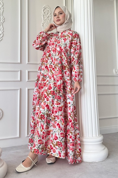 InStyle Menekşe Çiçeği Pembe Mango Elbise