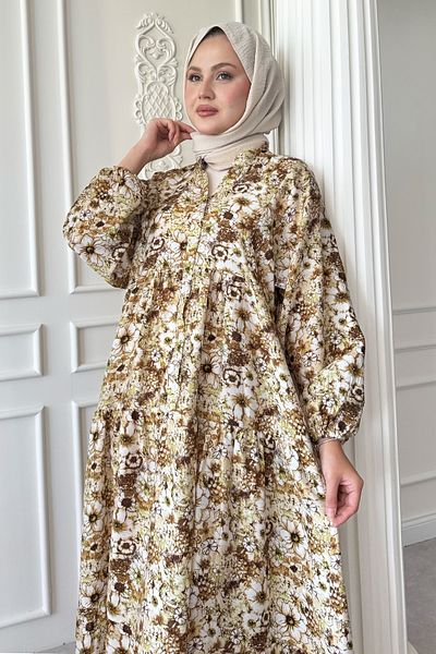 InStyle Narcissus Flower Brown Mango Dress