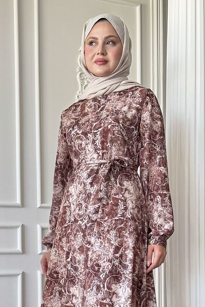 InStyle Φόρεμα Ivy Flora Pattern Σατέν Καφέ