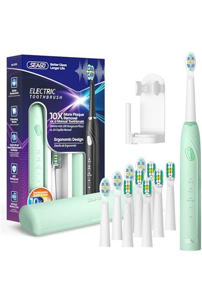 seago Electric Toothbrush with 10 Brush Heads, Travel Case and Holder, Smart Timer for Adults, SG-23