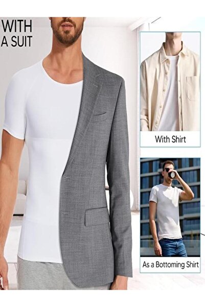 Inner Vision Men's Shaping Half Sleeve Undershirt – Body Shaping Compression Corset Undershirt