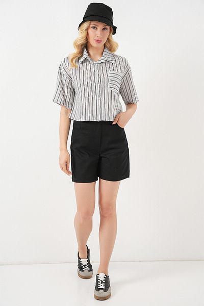 Bigdart Women's Striped Crop Shirt 20342 - Black