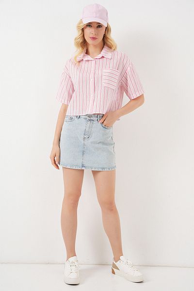 Bigdart Women's Striped Crop Shirt 20342 - Powder