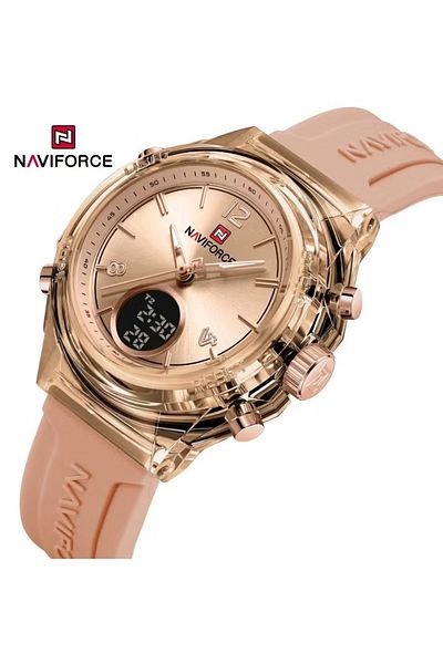 Naviforce Dual Display Sport Chronograph Watch Rose Gold & Black Waterproof Analog-Digital Silicone Strap