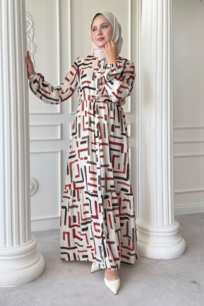 InStyle Cut Line Pattern Tile Viscose Dress