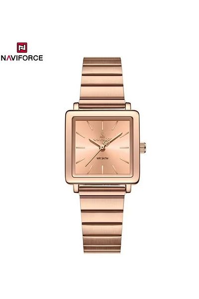 Naviforce Rose Gold Stainless Steel Square Dial Quartz Watch with Water Resistance