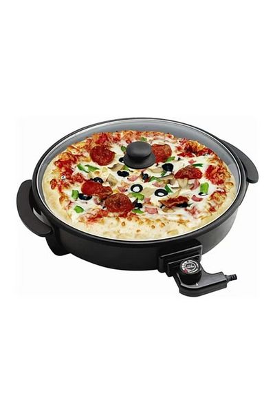 DLC Pizza Maker Versatile Skillet with Glass Lid - Non-Stick & Adjustable Temperature for Easy Cooking