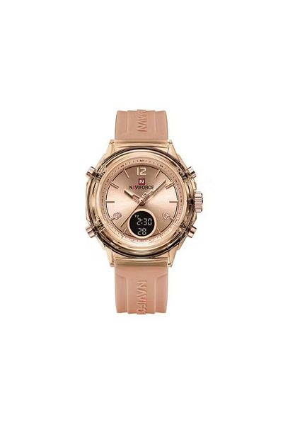 Naviforce Dual Display Sport Chronograph Watch Rose Gold & Black Waterproof Analog-Digital Silicone Strap