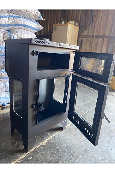 Markasız ucuz MEGA BOY Kuzineli Camlı Pelet Sobası (FIRIN TEPSİ HEDİYELİ)