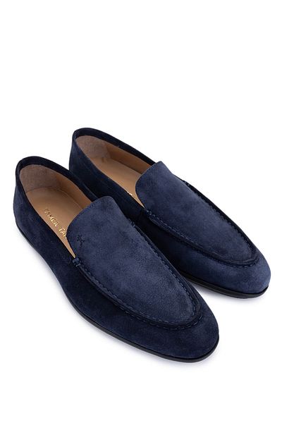 Tamer Tanca Men's Genuine Leather Navy Blue Suede Loafers