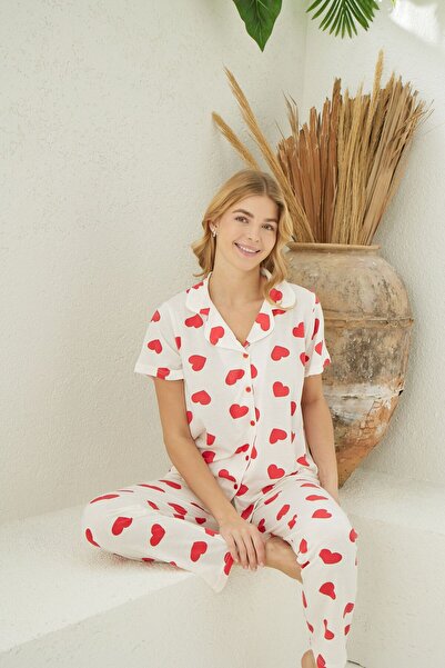 pijamacity Kadın Düğmeli Kısa Kollu Pijama Takımı