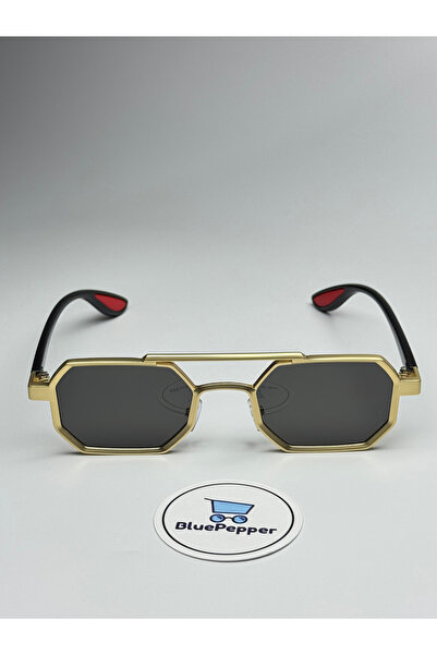 BluePepper Metra Black Sunglasses Rectangular Gold Frame 50-18-140 Ekartman P...