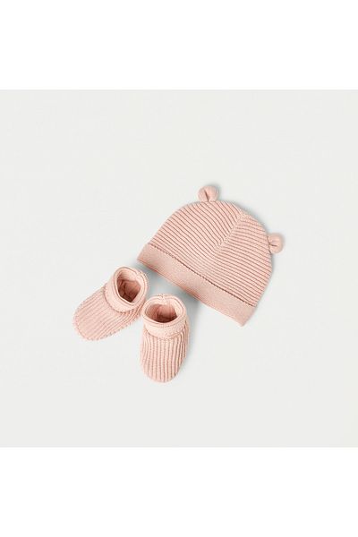 Juniors Ribbed Beanie Cap and Booties Set
