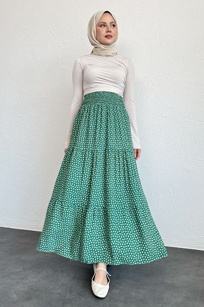 InStyle Fusta verde din viscoză cu talie elastică florală