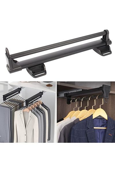 COOYA Adjustable Pull-Out Clothes Hanger Rod, Extendable Wardrobe Clothing Rail, Closet Clothes Hanger Rod