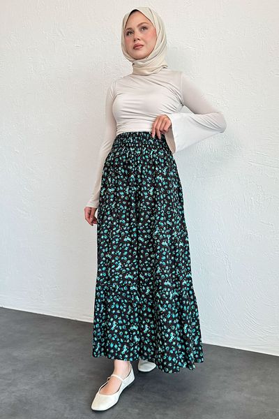 InStyle Fusta din viscoză verde mentă cu model Flora