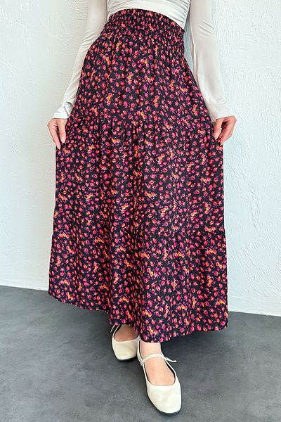 InStyle Flora Pattern Pink Viscose Skirt