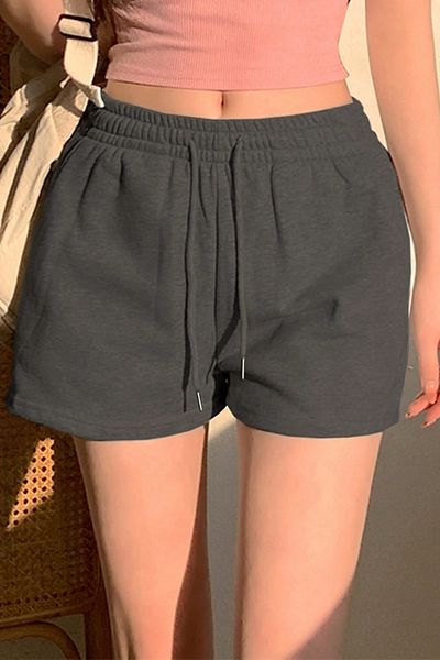 COOL TARZ Women's Anthracite Cotton Two Thread Raised Soft Waist Gipe Elastic Short Shorts