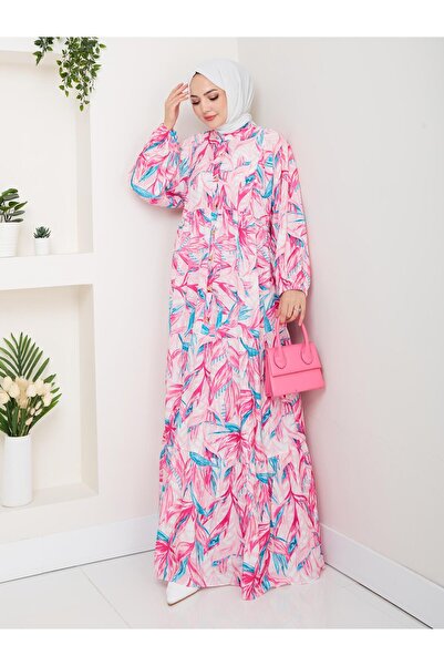 HARMAN BUTİK Women's Buttoned Patterned Modal Red Dress