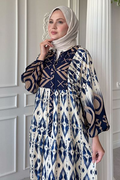 InStyle Φόρεμα με μοτίβο σκιάς με μπλέ ναυτικό βισκόζη