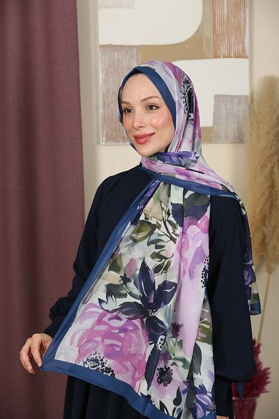 aldyoo Șal de tendință din bumbac cu modele florale Indigo Magenta