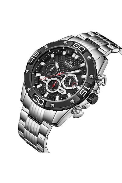 Naviforce Stainless Steel Black Dial Mens Chronograph Watch with Luminous Hands Date Display and Waterproof