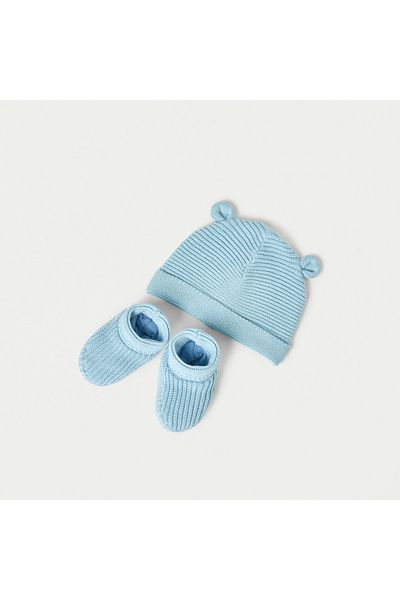 Juniors Textured Beanie Cap and Booties Set