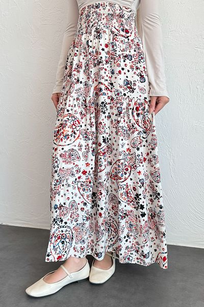 InStyle Orange Viscose Skirt with Ivy Flowers
