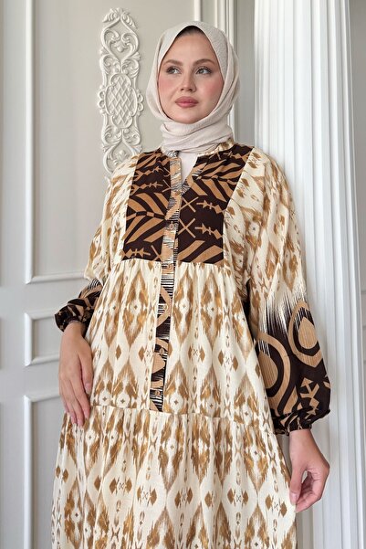 InStyle Φόρεμα με σκιά με μοτίβο καφέ βισκόζη