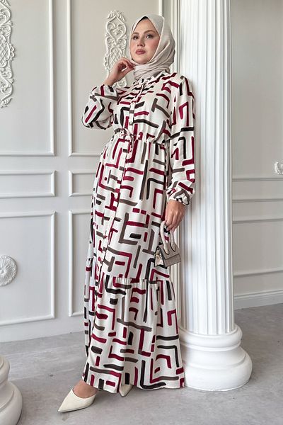 InStyle Cut Line Pattern Fuchsia Viscose Dress