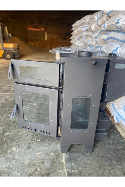 Markasız ucuz MEGA BOY Kuzineli Camlı Pelet Sobası (FIRIN TEPSİ HEDİYELİ)