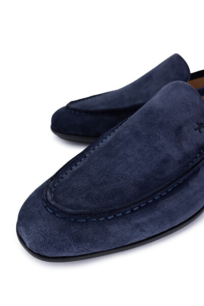 Tamer Tanca Men's Genuine Leather Navy Blue Suede Loafers