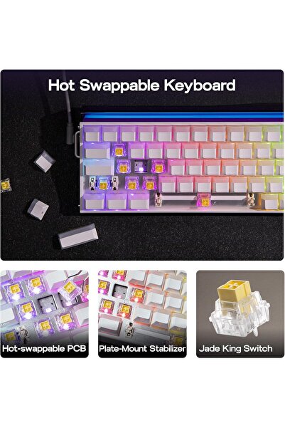 Epomaker لوحة مفاتيح الألعاب المغناطيسية السلكية Aula Hero68 HE (منارة بيضاء)