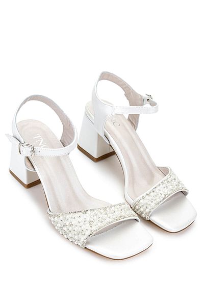 Tamer Tanca Women's Genuine Leather White Heeled Shoes