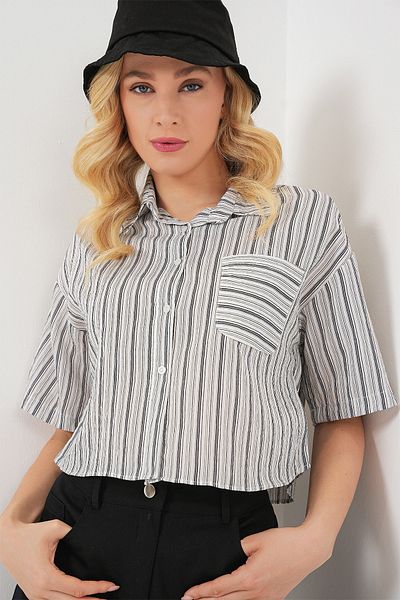 Bigdart Women's Striped Crop Shirt 20342 - Black
