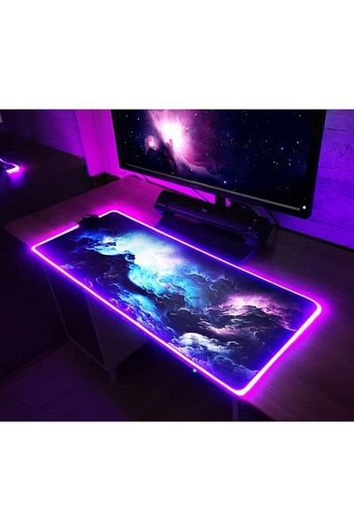 DexXer Mousepad de gaming RGB, model Cosmos, 800x300x3mm, iluminare RGB, 14 moduri de iluminare, cablu USB inclus