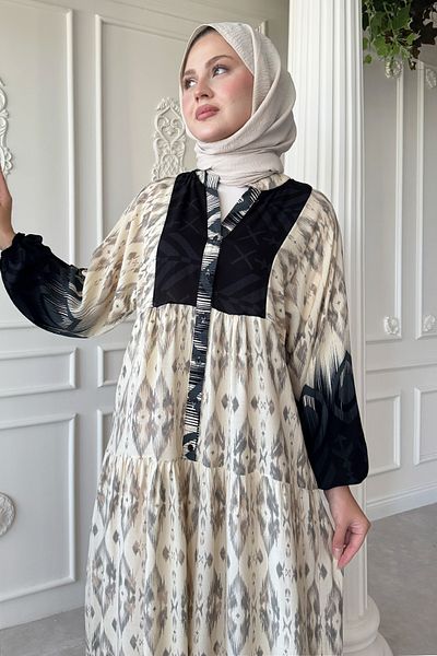 InStyle Μαύρο φόρεμα βισκόζης με μοτίβο σκιών