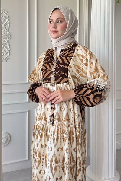 InStyle Φόρεμα με σκιά με μοτίβο καφέ βισκόζη