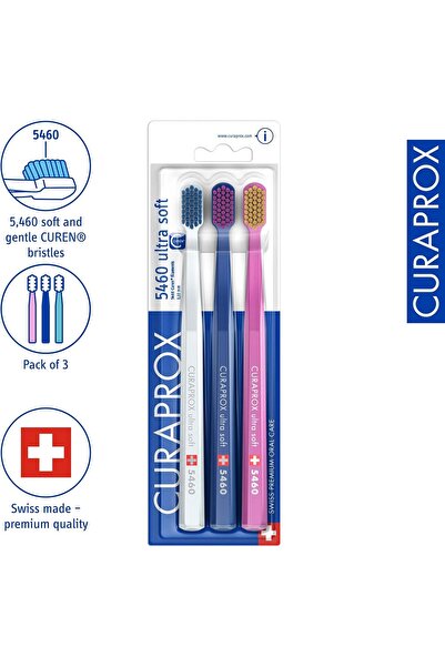 Curaprox CS 5460 Ultra-Soft Toothbrush | 3-Pack Manual Toothbrush for Adults with 5460 CUREN® Brist