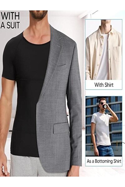 Inner Vision Men's Shaping Half Sleeve Undershirt – Body Shaping Compression Corset Undershirt