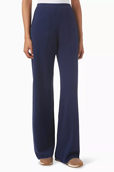 12storeez Relaxed Fit Merino Wool Blend Pants, Wide Leg and Elastic Waist, Navy
