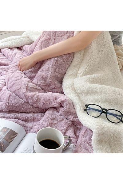 Generic Home Thick Bed Blanket Double Side Lamb Cashmere Fleece Plaid Blanket Winter Warm Throw Sofa Cover N